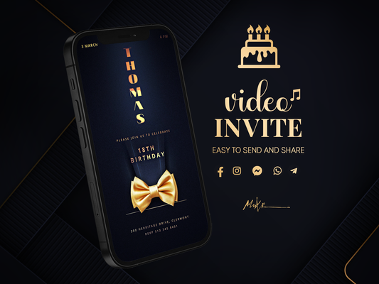 Dapper and Refined: Men's Elegant Birthday Video Invite Tuxedo Themed!