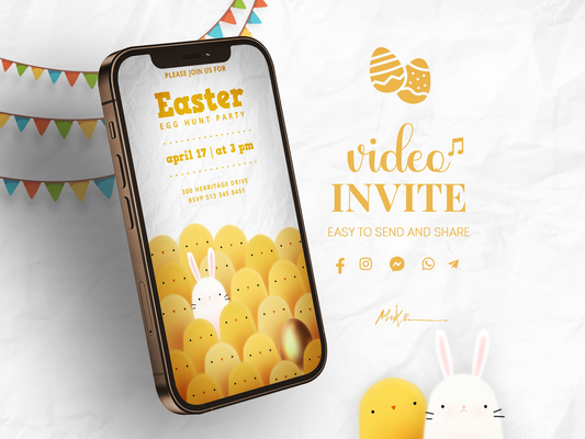 Easter Egg Hunt Party: Animated Video Invitation for Egg-Citing Celebrations featuring Bunnies, Chicks!