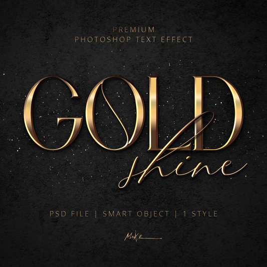 PS Text Effect | Gold Shine Photoshop Style. Instant download. Easily Editable. Smart Object PSD + 1 Style