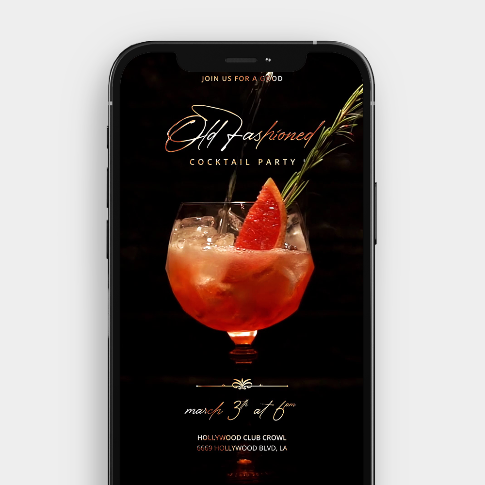 Tropical Exotic Cocktail | Video Invitation with Orange Cocktail & Gold Accents