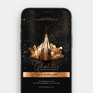Luxe Crystal & Champagne Video Invitation | Elegant & Glamorous Birthday Celebration