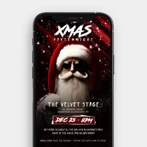 Rockstar Santa Christmas Party Video Invitation | Epic Snowfall & Bold Holiday Vibes | Custom Xmas Celebration Video Flyer