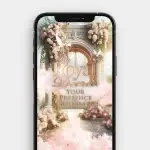 Bridgerton-Inspired Birthday Video Invitation | Elegant, Pastel, with Floral Arch & Golden Scroll